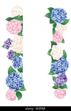 Vertical colorful hydrangea template design banner flat vector illustration on white background. Stock Vector