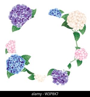 Circle colorful hydrangea template design banner flat vector illustration on white background. Stock Vector