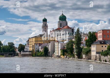 View over the Inn to the old town with cathedral, Passau, Lower Bavaria, Bavaria, Germany Stock Photo