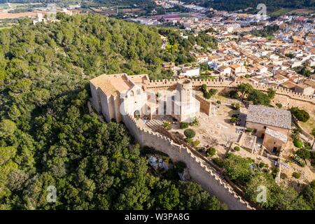 Drone shot, Castell de Capdepera, Capdepera, Majorca, Balearic Islands, Spain Stock Photo