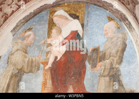 Europe, Italy, Umbria, Deruta, San Francesco church, fresco of La Madonna col Bambino Stock Photo