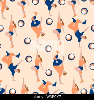 Vector seamless pattern with dancing people. Dance party, competition. Street modern dance. Design for textile, banner, poster or print. Stock Vector