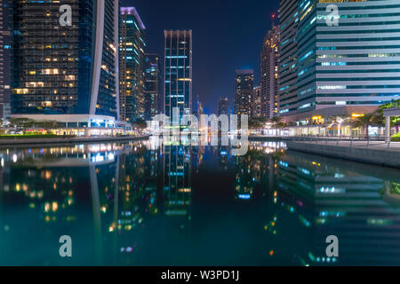 Skyscrapers, Night View, Emirates, Dubai, Jumeirah Lakes Towers, Dec.2017 Stock Photo