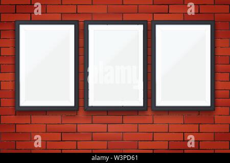 Red brick wall with picture frames Stock Vector