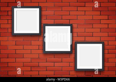 Red brick wall with picture frames Stock Vector