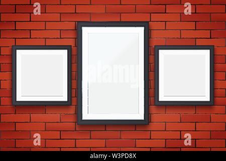 Red brick wall with picture frames Stock Vector