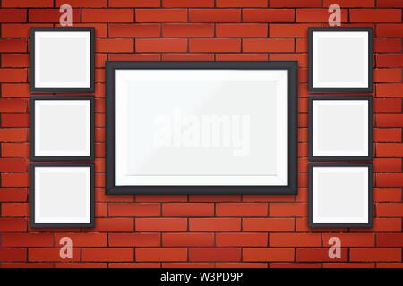 Red brick wall with picture frames Stock Vector