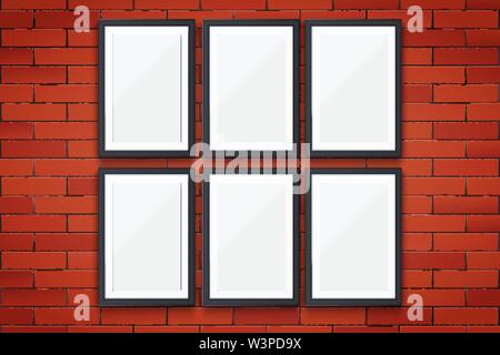 Red brick wall with picture frames Stock Vector