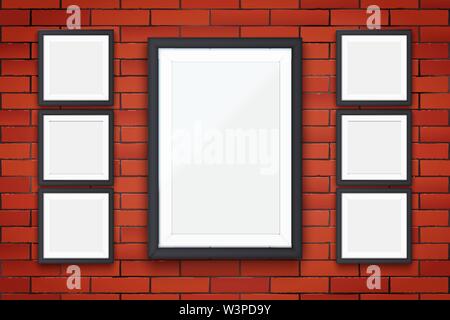 Red brick wall with picture frames Stock Vector