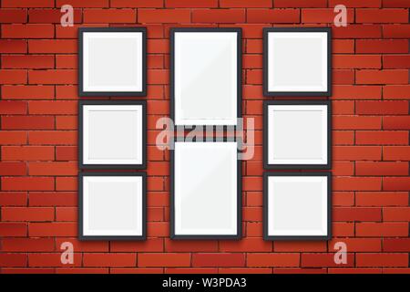 Red brick wall with picture frames Stock Vector