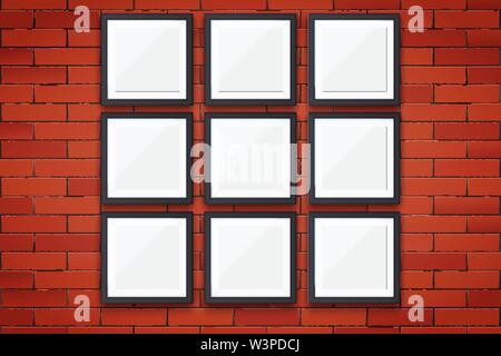 Red brick wall with picture frames Stock Vector