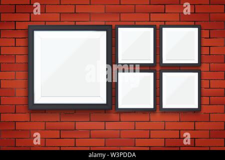 Red brick wall with picture frames Stock Vector