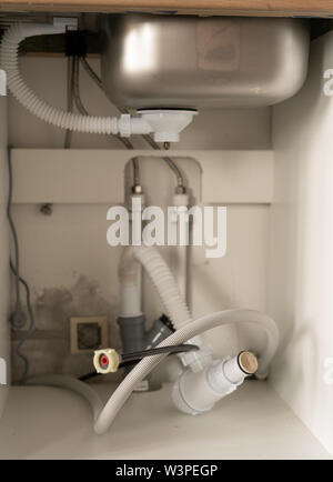 pipes sink under kitchen repair decoration water drain dishwasher connection alamy