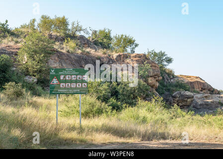 KRUGER NATIONAL PARK, SOUTH AFRICA - MAY 4, 2019: An information board at the Hippo Pools Lookout Point in the Kruger National Park Stock Photo