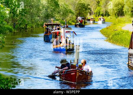 Boats, barges and canoes on Forth and Clyde Canal Stock Photo