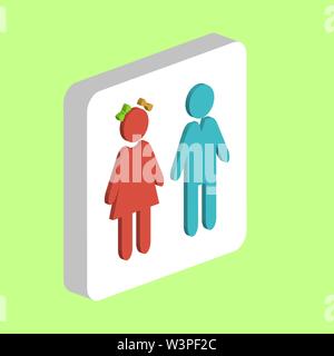 Girl and Boy Simple vector icon. Illustration symbol design template for web mobile UI element. Perfect color isometric pictogram on 3d white square. Stock Vector