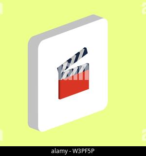 Clapperboard Simple vector icon. Illustration symbol design template for web mobile UI element. Perfect color isometric pictogram on 3d white square. Stock Vector