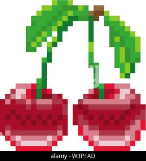 Cherry Pixel Art 8 Bit Video Game Fruit Icon Stock Vector