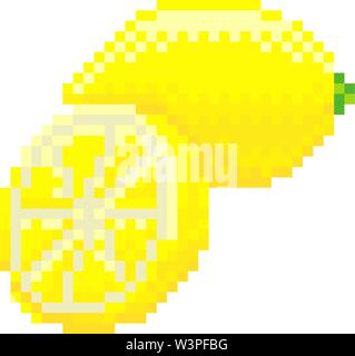 Lemon Pixel Art 8 Bit Video Game Fruit Icon Stock Vector