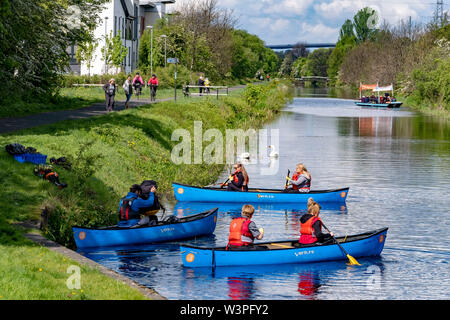 Boats, barges and canoes on Forth and Clyde Canal Stock Photo