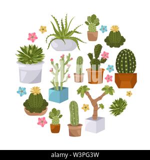 Cactuses and succulents icon set. Houseplants. Vector illustration Stock Vector