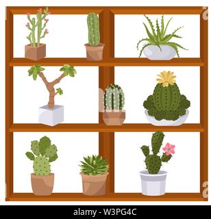 Cactuses and succulents icon set. Houseplants. Vector illustration Stock Vector