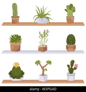 Cactuses and succulents icon set. Houseplants. Vector illustration Stock Vector