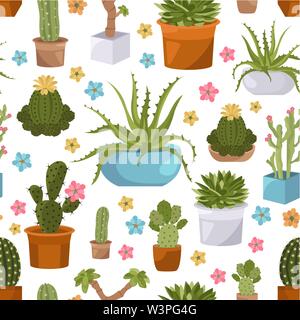 Cactuses and succulents seamless pattern. Houseplants. Vector illustration Stock Vector