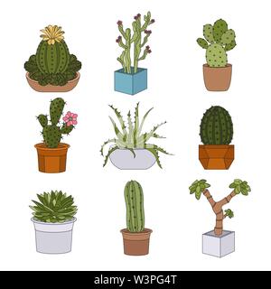 Cactuses and succulents icon set. Houseplants. Vector illustration Stock Vector