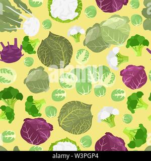 Cabbage beneficial features seamless pattern. Gardening, farming. Flat style design. Vector illustration Stock Vector