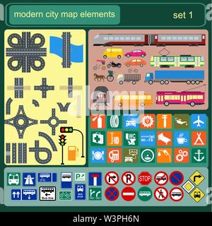 Modern city map elements for generating your own infographics, maps. Vector illustration Stock Vector
