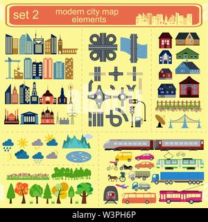 Modern city map elements for generating your own infographics, maps. Vector illustration Stock Vector