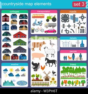 Contryside map elements for generating your own infographics, maps. Vector illustration Stock Vector