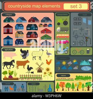 Contryside map elements for generating your own infographics, maps. Vector illustration Stock Vector