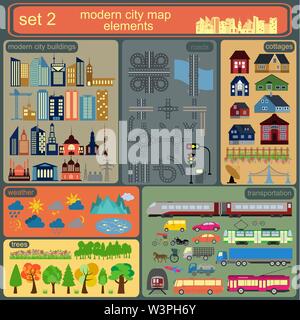 Modern city map elements for generating your own infographics, maps. Vector illustration Stock Vector