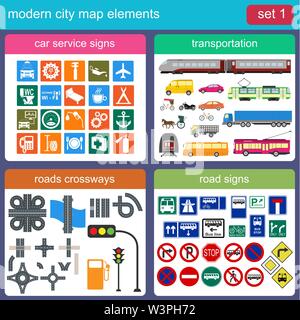 Modern city map elements for generating your own infographics, maps. Vector illustration Stock Vector