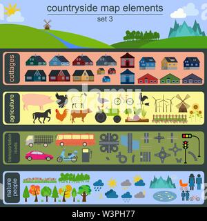 Contryside map elements for generating your own infographics, maps. Vector illustration Stock Vector