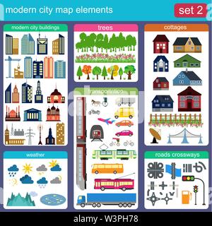 Modern city map elements for generating your own infographics, maps. Vector illustration Stock Vector