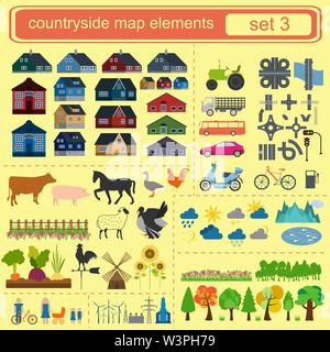 Contryside map elements for generating your own infographics, maps. Vector illustration Stock Vector