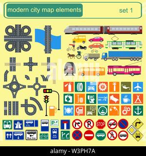 Modern city map elements for generating your own infographics, maps. Vector illustration Stock Vector