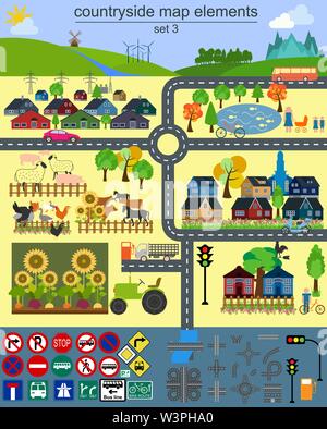 Contryside map elements for generating your own infographics, maps. Vector illustration Stock Vector