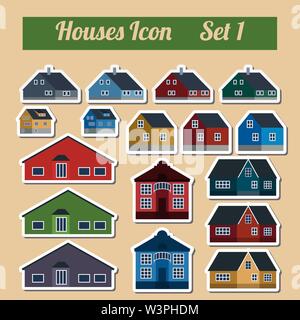 Houses icon setr. Elements for creating your perfect city. Colour version. Vector illustration Stock Vector
