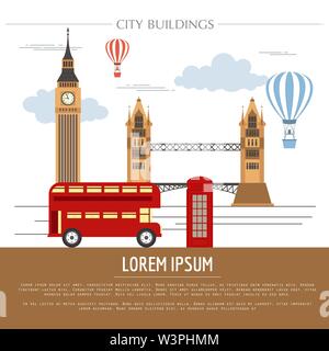 City buildings graphic template. UK. London. Vector illustration Stock Vector