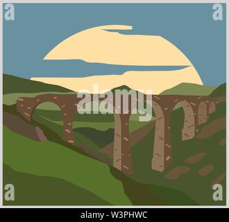 Mountain landscape graphic template. Azerbaijan. Vector illustration Stock Vector