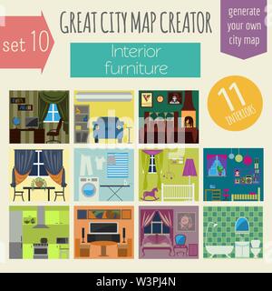 Great city map creator. House constructor.Interiors, furniture. Make your perfect city. Vector illustration Stock Vector