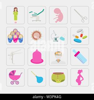 Gynecology and pregnancy icon set. Motherhood elements. Constructor for creating your own design, infographics. Vector illustration Stock Vector