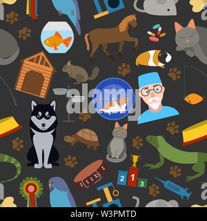 Domestic pets background. Pattern. Seamless. Vector illustration Stock Vector