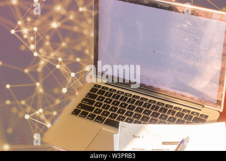 Businessman using laptop computer. Close up of male hands typing on laptop keyboard. Business working concept. Blogger, journalist writing new article Stock Photo