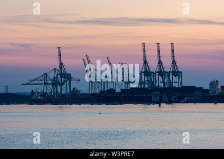 Southampton docks at dusk on a summer evening, Hampshire, UK Stock Photo