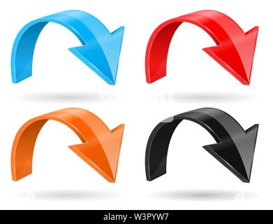 Down arrows. Colored 3d shiny web icons Stock Vector